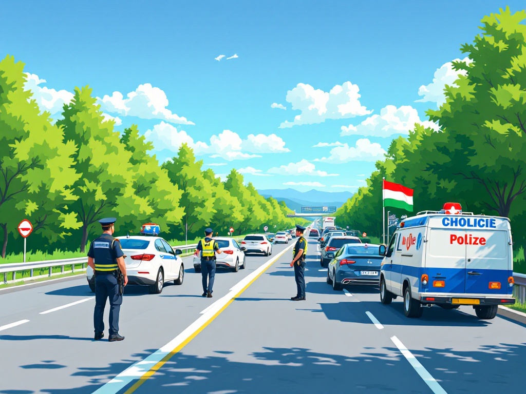 Policajná kontrola na maďarskej diaľnici - kontrola diaľničných známok